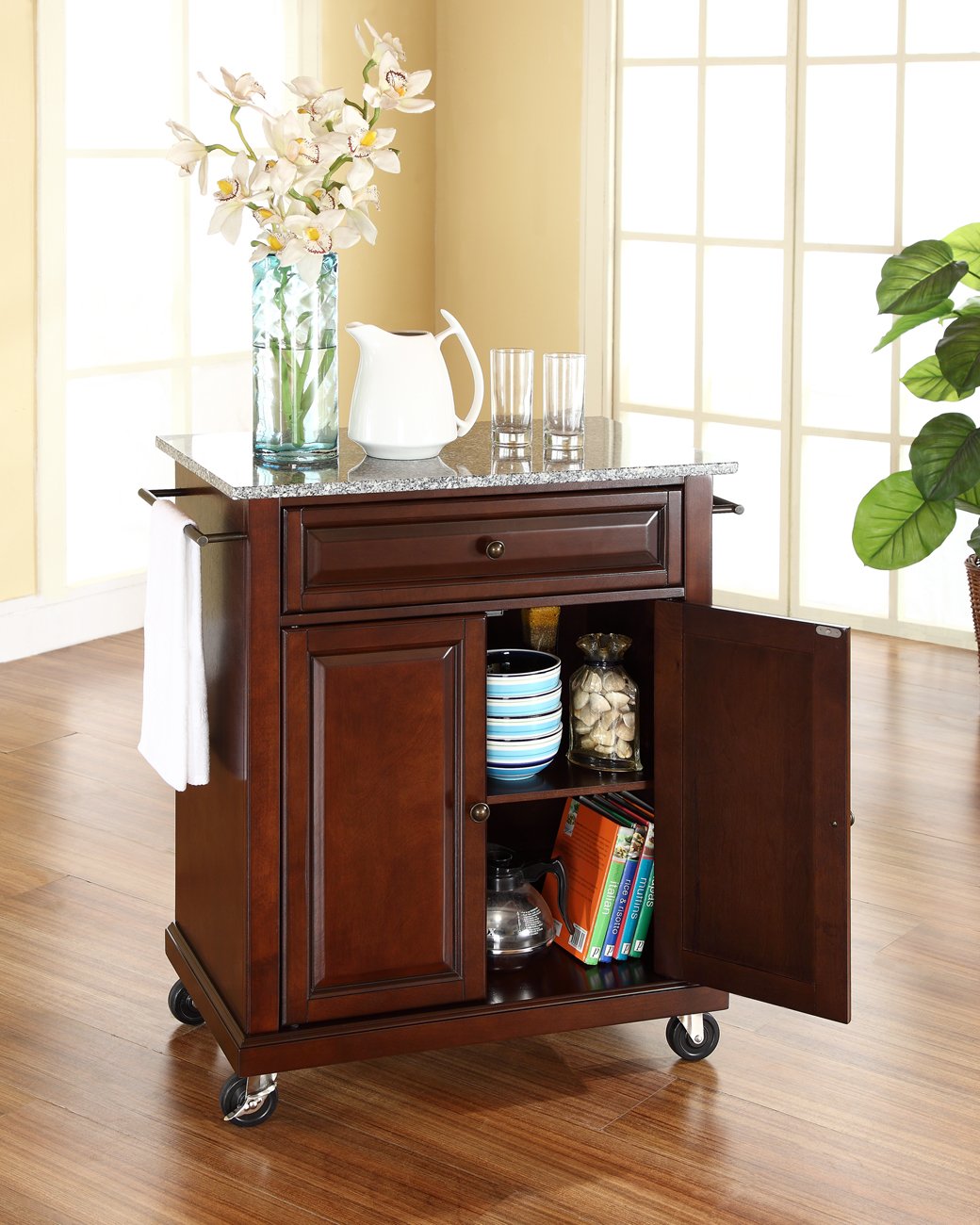 Kitchen Storage | Sturdy Solid Hardwood Kitchen Island | Elegant Raised Panel Doors | Ample Storage Space | Vintage Mahogany Finish | casafoyer.myshopify.com