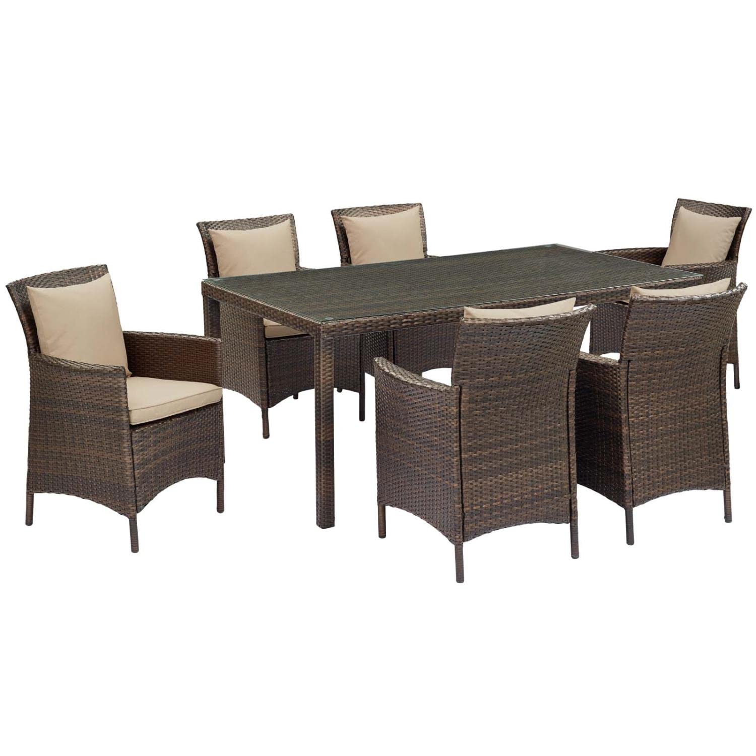 kitchen and dining room sets | CasaFoyer Conduit 7 Piece Outdoor Patio Dining Set | Transitional Style | Durable Aluminum Frame | UV-Resistant Wicker Rattan | Comfortable Cushions | Tempered Glass Tabletop | casafoyer.myshopify.com