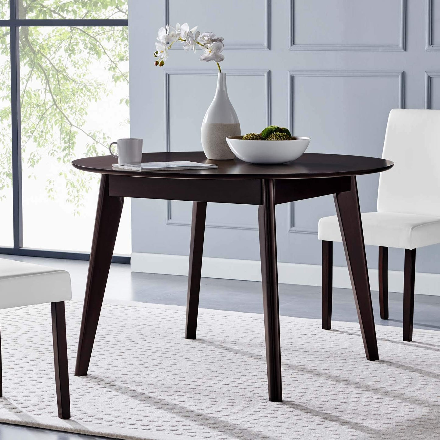 patio dining tables | CasaFoyer Vision 45 Round Dining Table | Sleek Mid-Century Modern Design | Durable MDF Top | Space-Saving | Seats up to 5 | Retro-Modern Style | casafoyer.myshopify.com