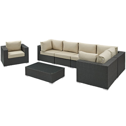 kitchen and dining room sets | CasaFoyer Sojourn Outdoor Patio Furniture Set | Sunbrella Cushions | Synthetic Rattan | UV Protection | Aluminum Frame | Includes Armchair, Coffee Table, Corners, Armless Chairs | casafoyer.myshopify.com