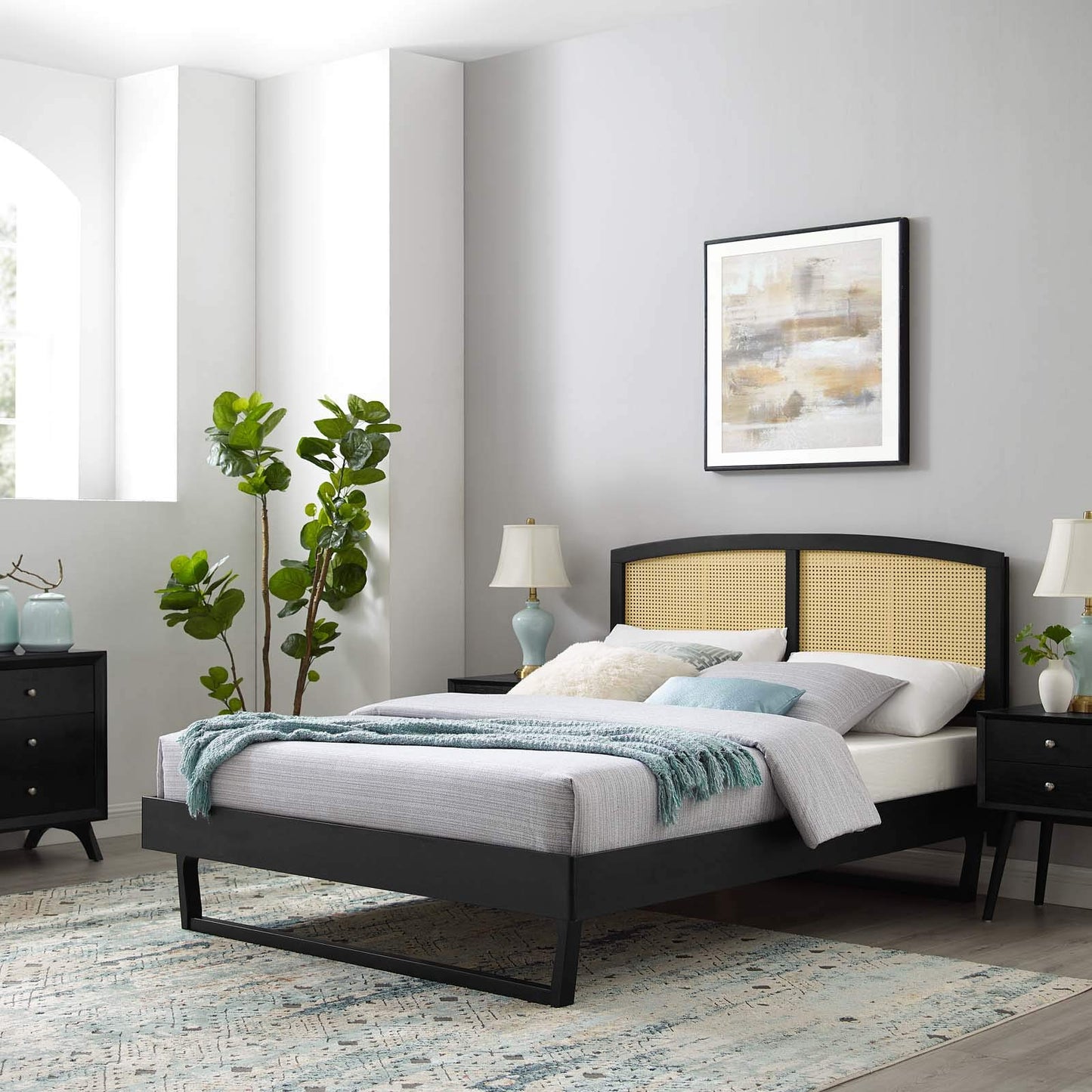 Bed | CasaFoyer Sierra Woven Cane Rattan Wood Full Platform Bed | Mid-Century Modern Design | Tropical Flair | Sturdy & Stable | No Box Spring Needed | Supports Various Mattress Types | Assembly Required | 601 lbs Weight Capacity | casafoyer.myshopify.com