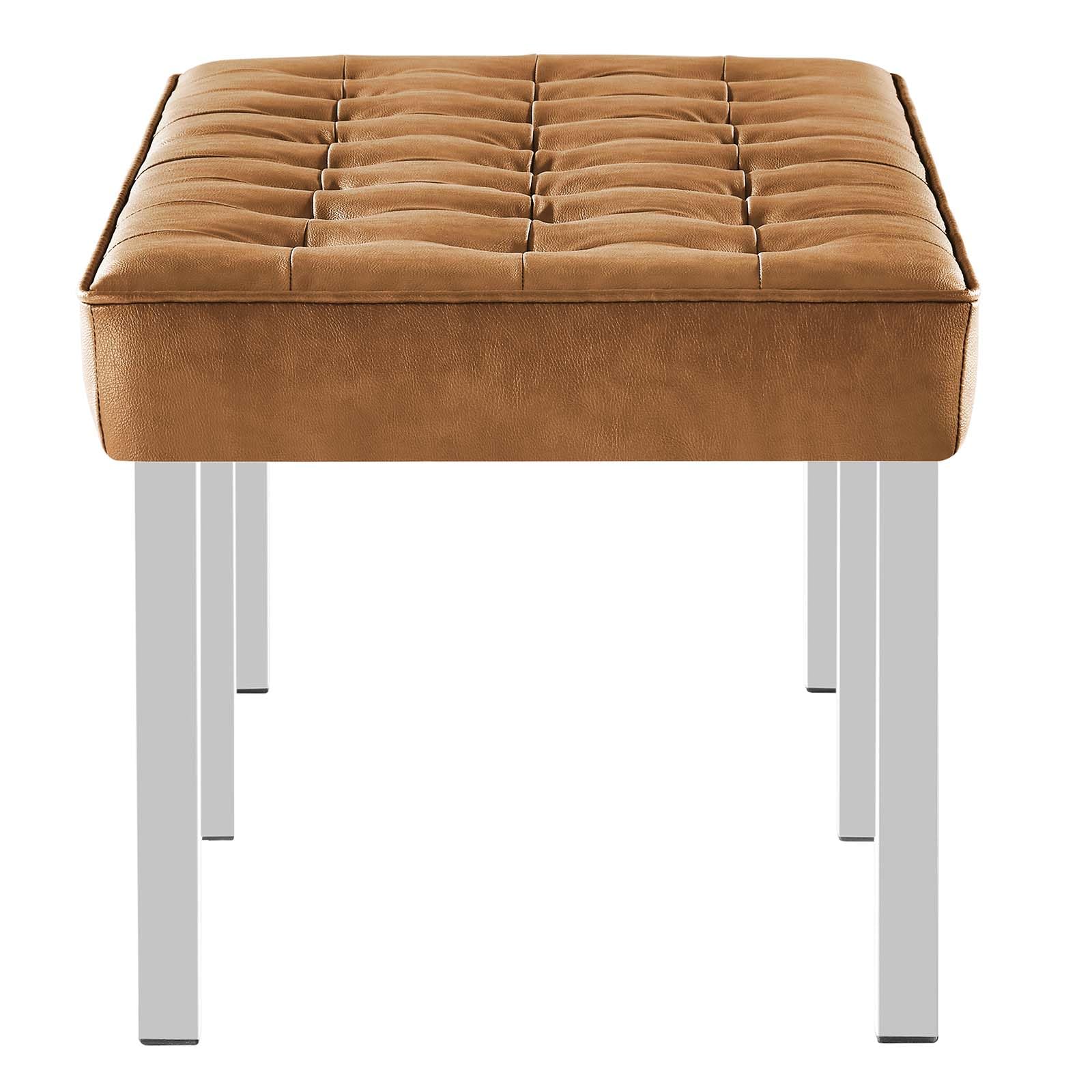 home office desk chairs | CasaFoyer Loft Tufted Button Faux Leather Accent Entryway Bench | Silver Tan | Contemporary Design | Stainless Steel Frame | 300 lbs Weight Capacity | casafoyer.myshopify.com