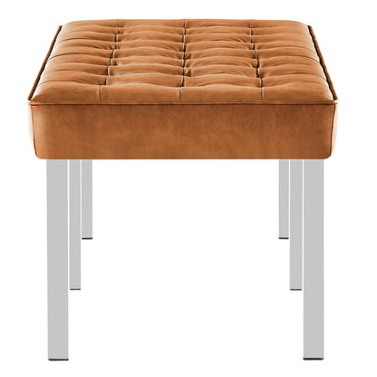 home office desk chairs | CasaFoyer Loft Tufted Button Faux Leather Accent Entryway Bench | Silver Tan | Contemporary Design | Stainless Steel Frame | 300 lbs Weight Capacity | casafoyer.myshopify.com