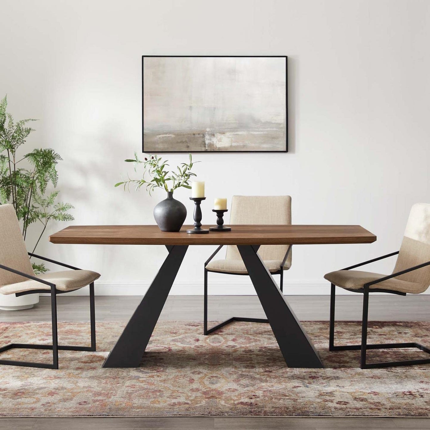 patio dining tables | CasaFoyer Elevate 71 Dining Room Table | Walnut Veneer Top | Matte Black Iron Base | Non-Marking Foot Caps | Sophisticated & Elegant Design | casafoyer.myshopify.com