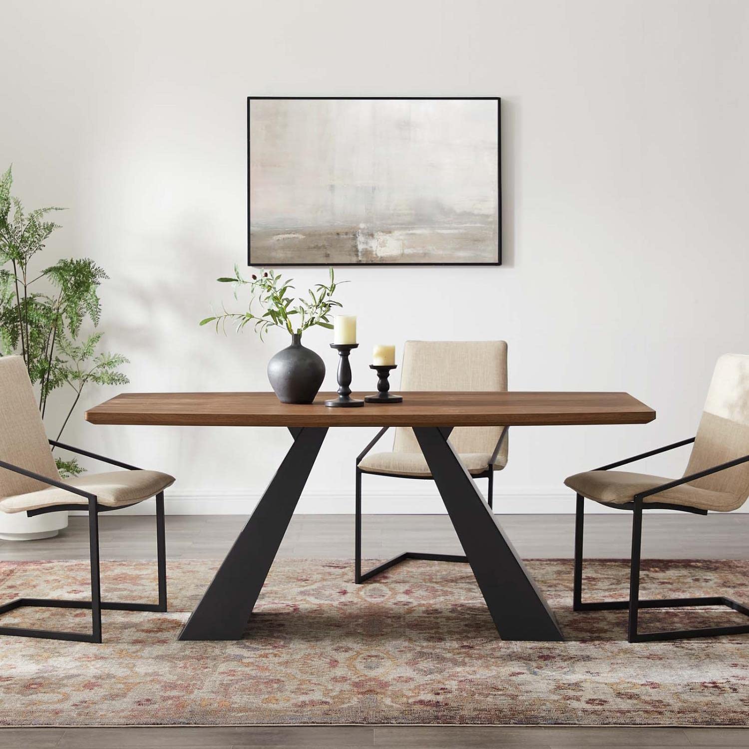 patio dining tables | CasaFoyer Elevate 71 Dining Room Table | Walnut Veneer Top | Matte Black Iron Base | Non-Marking Foot Caps | Sophisticated & Elegant Design | casafoyer.myshopify.com
