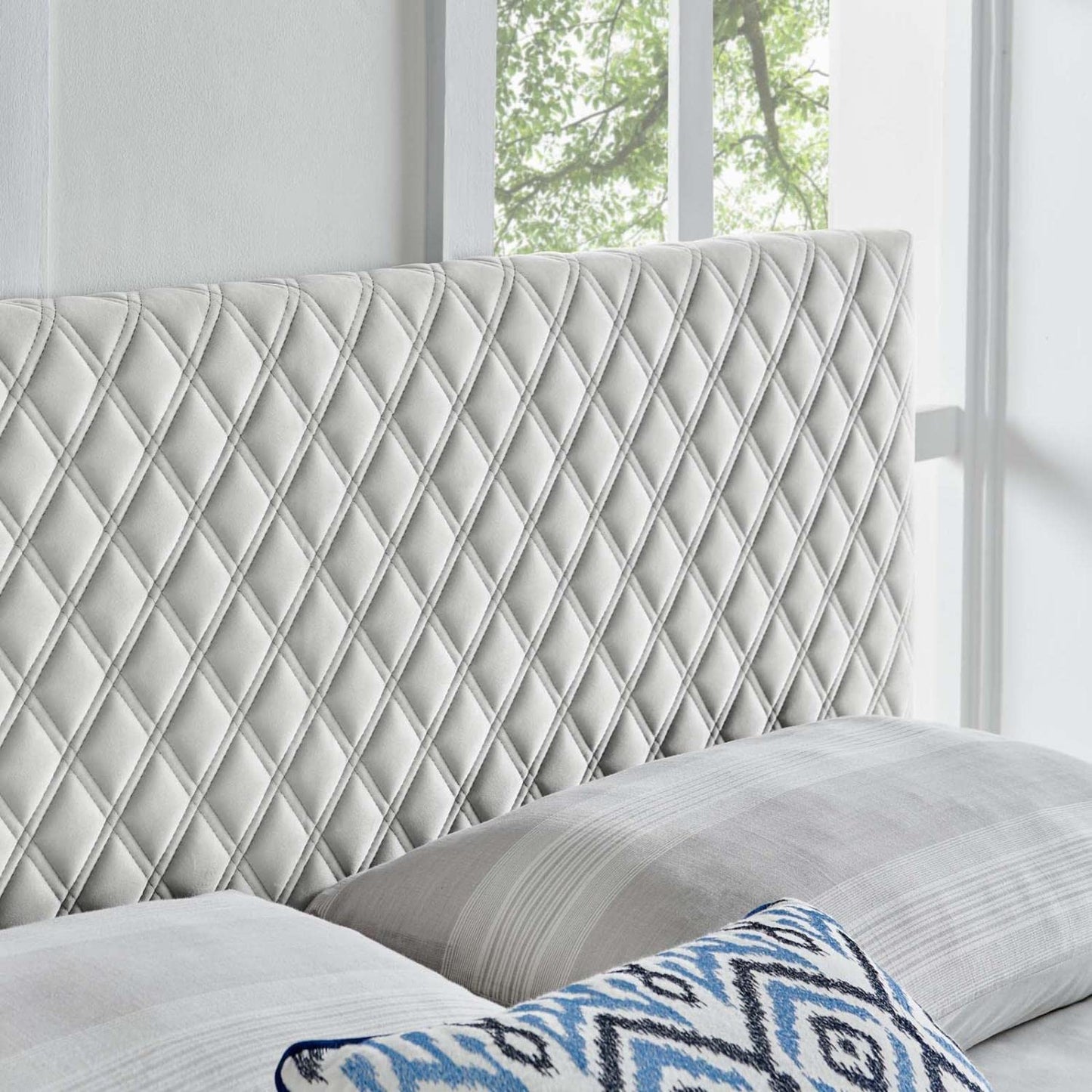 headboards | CasaFoyer Angela Tufted Diamond Lattice Performance Velvet Upholstered Twin Headboard | Luxurious & Durable | Adjustable Height | Ultimate Comfort | Light Gray | casafoyer.myshopify.com