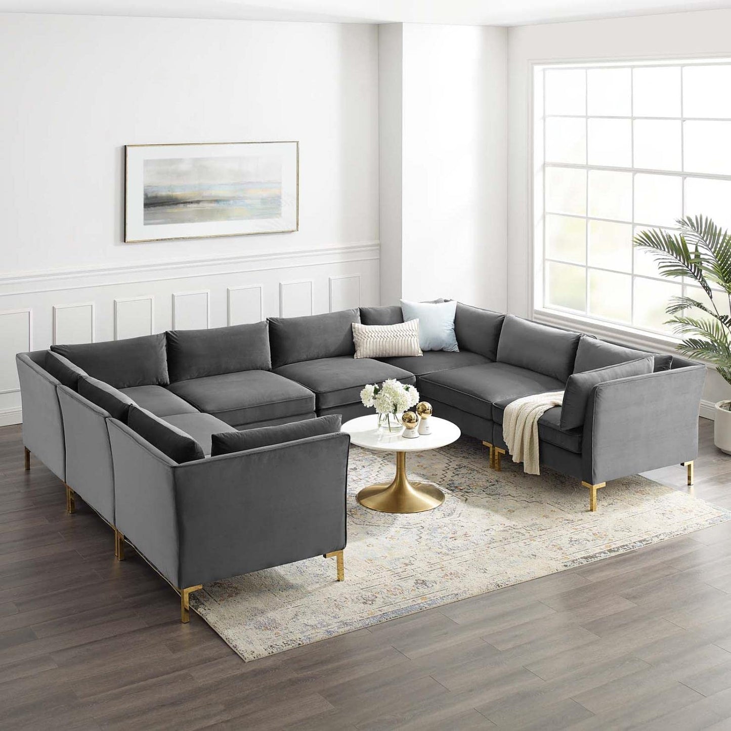 sofas | CasaFoyer Ardent Performance Velvet 8-Piece Sectional Sofa | Vintage Modern Glam Deco Style | Plush Velvet Texture | French Piping | Versatile Configurations | Stain-Resistant | Dense Foam Padding | Gold Metal Legs | 440 lbs Weight Capacity | casafoyer.myshopify.com