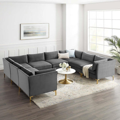 sofas | CasaFoyer Ardent Performance Velvet 8-Piece Sectional Sofa | Vintage Modern Glam Deco Style | Plush Velvet Texture | French Piping | Versatile Configurations | Stain-Resistant | Dense Foam Padding | Gold Metal Legs | 440 lbs Weight Capacity | casafoyer.myshopify.com