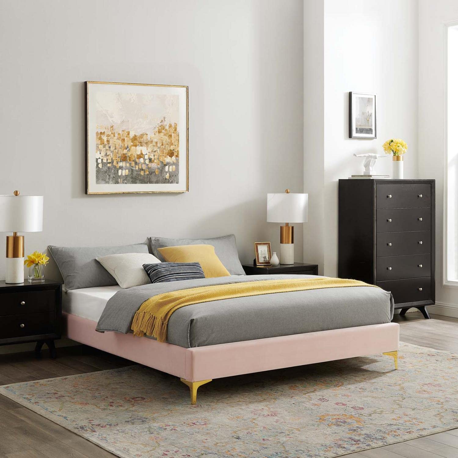 bed frames | CasaFoyer Sutton Performance Velvet Twin Bed Frame | Stain-Resistant | Durable | Gold Metal Legs | Non-Marking Foot Caps | Easy Assembly | Twin Size | 800 lbs Weight Capacity | casafoyer.myshopify.com