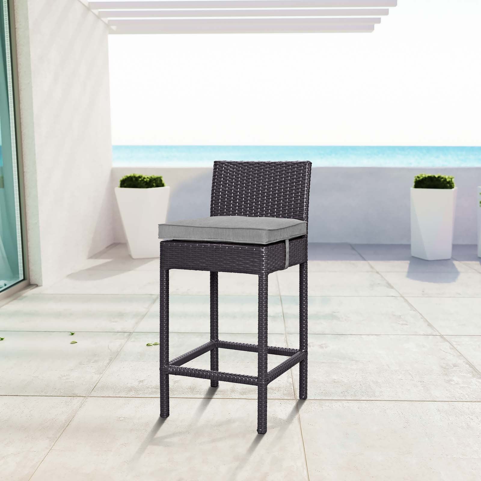 STOOL_SEATING | Convene Outdoor Bar Stool | Synthetic Rattan Weave | All-Weather Cushions | Espresso Gray | casafoyer.myshopify.com