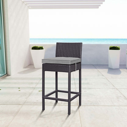 STOOL_SEATING | Convene Outdoor Bar Stool | Synthetic Rattan Weave | All-Weather Cushions | Espresso Gray | casafoyer.myshopify.com