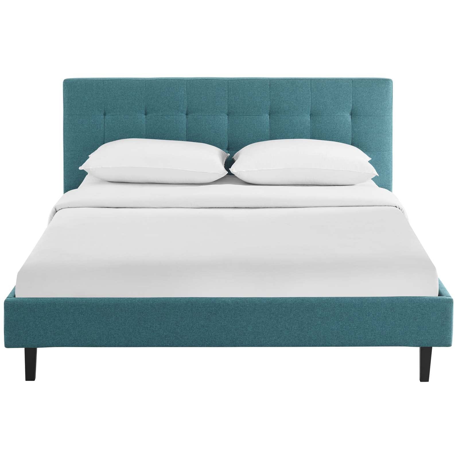 Bed | CasaFoyer Linnea Platform Bed | Elegant Upholstered Queen Bed | Tufted Headboard | Wood Legs | Slatted Support System | Weight Capacity 1300 lbs | Teal | casafoyer.myshopify.com