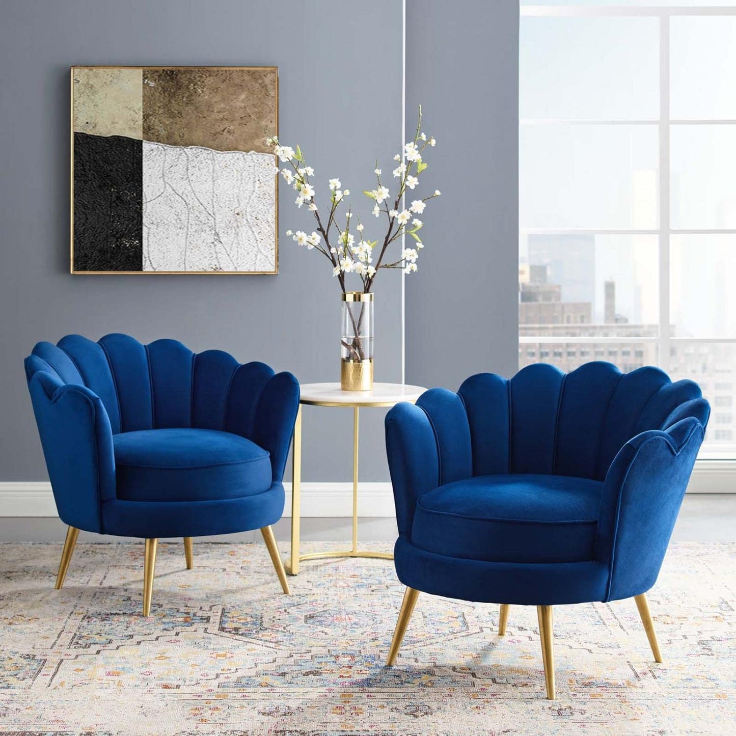 home office desk chairs | CasaFoyer Admire Scalloped Edge Performance Velvet Accent Armchair Set | Ocean-inspired Elegance, Comfort & Luxury | Includes 2 Chairs | casafoyer.myshopify.com