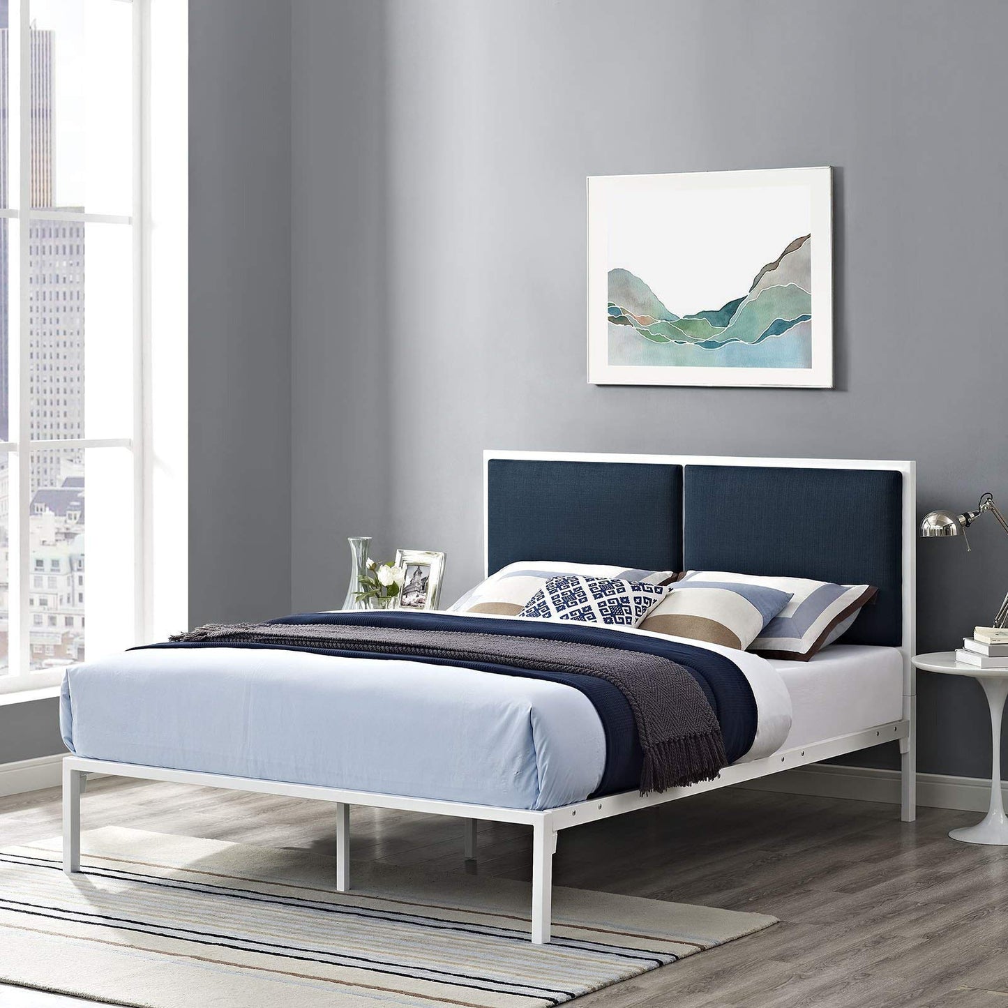 Bed | CasaFoyer Della Platform Bed | Elegant Design | Reinforced Steel Frame | No Box Spring Needed | 1300lbs Weight Capacity | High-Quality Fabric Upholstery | casafoyer.myshopify.com