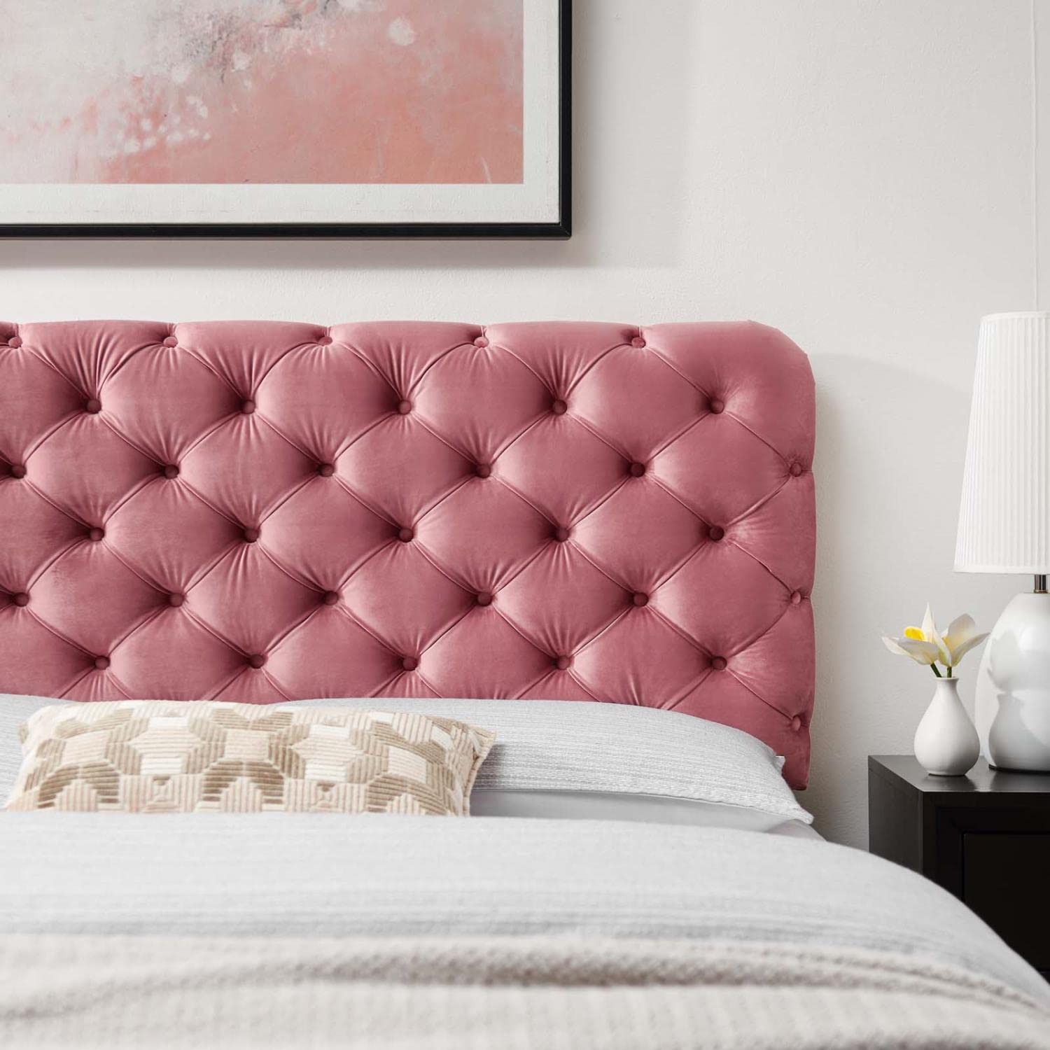 Bed | CasaFoyer Lizzy Tufted Performance Velvet Full/Queen Headboard | Elegant & Comfortable Bed Backdrop | Diamond-Patterned Deep Button Tufting | Stain-Resistant & Adjustable | casafoyer.myshopify.com