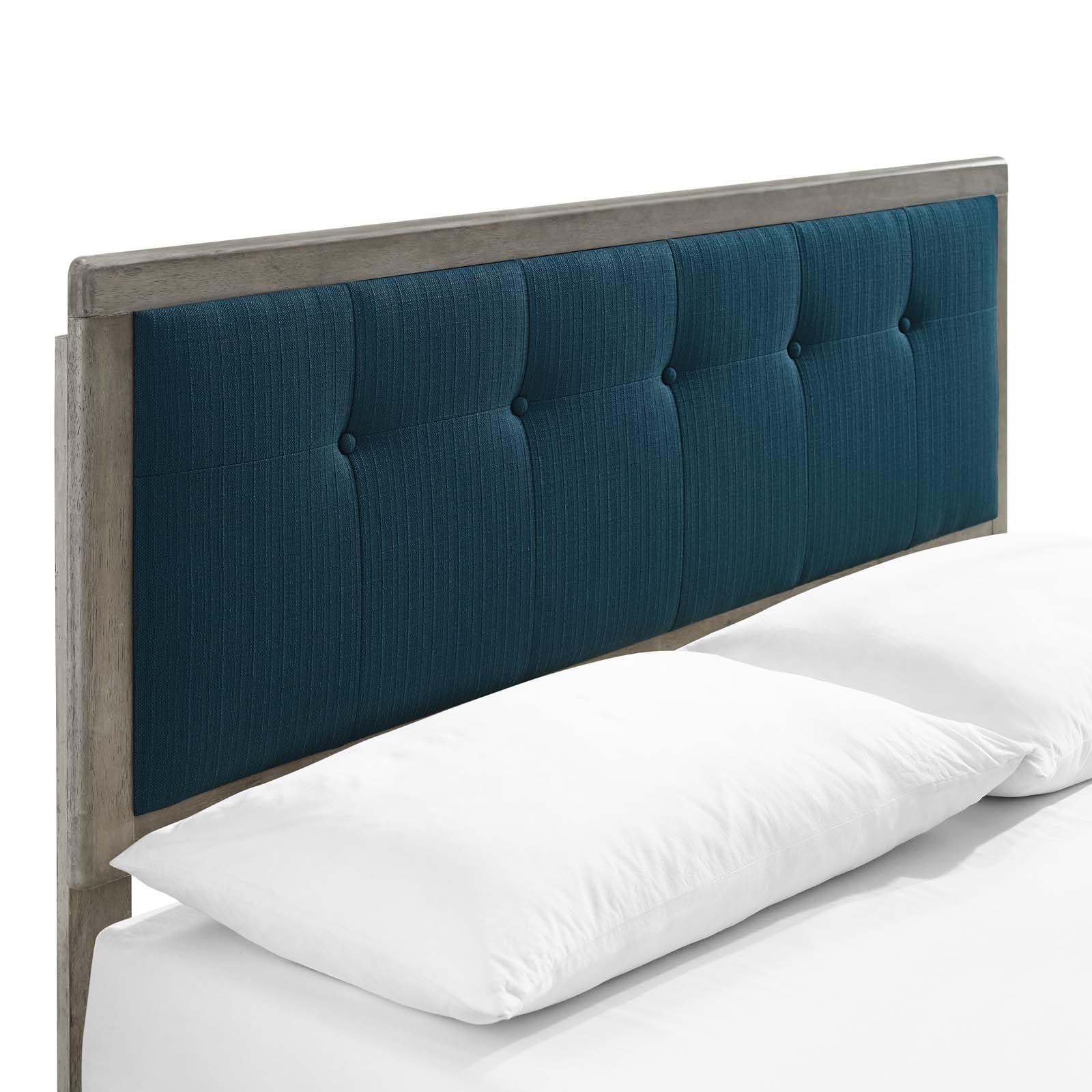 adjustable bed bases | CasaFoyer Willow Tufted Wood King Platform Bed | Modern Design | Retro Accents | Natural Aesthetics | Wood Frame | Button Tufted Headboard | Splayed Legs | Gray Azure | casafoyer.myshopify.com