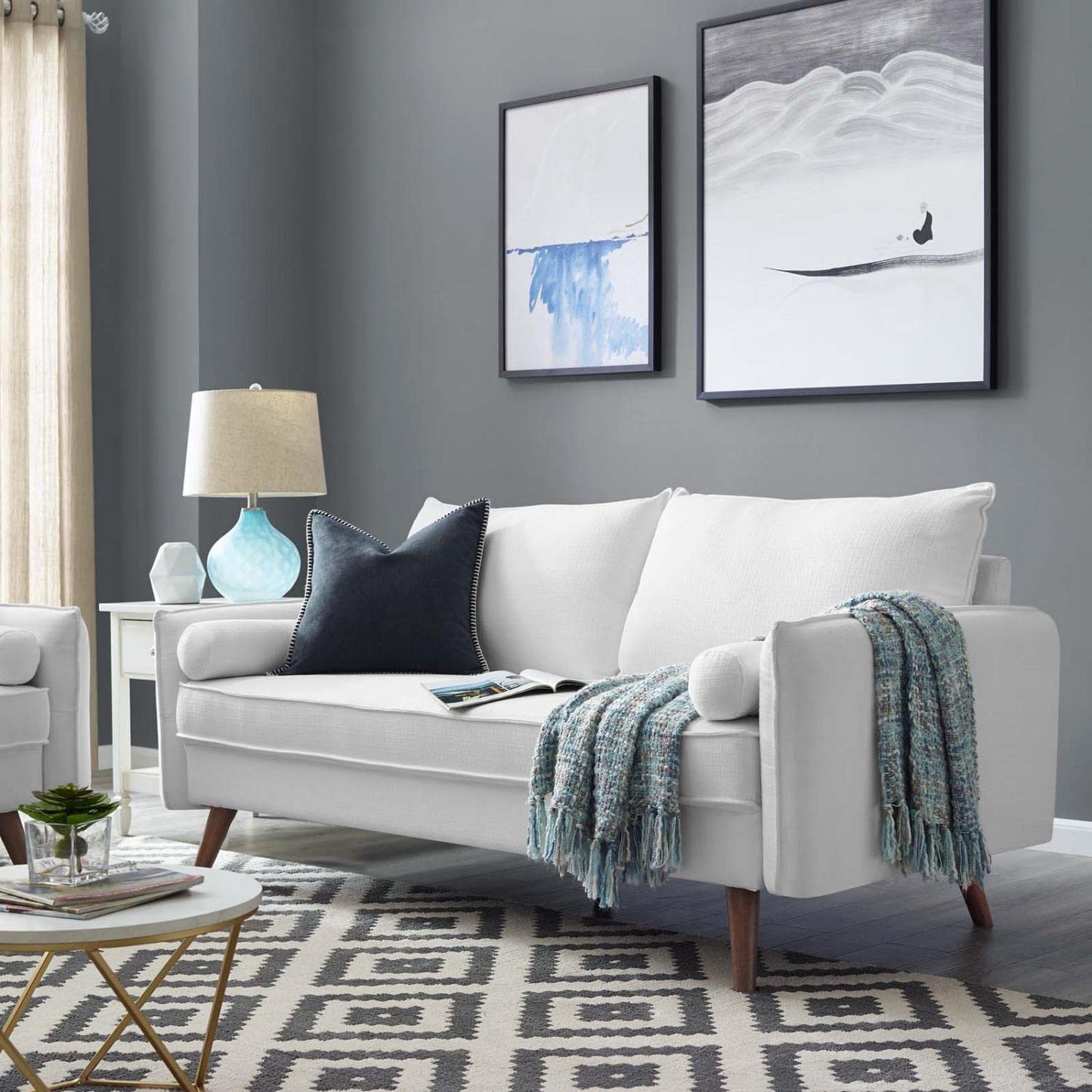 sofas | CasaFoyer Revive | Cozy Sofa with Bolster Pillows | Soft Fabric Upholstery | Sleek Lines | Stylish Wood Legs | Convenient Shipping | White | casafoyer.myshopify.com