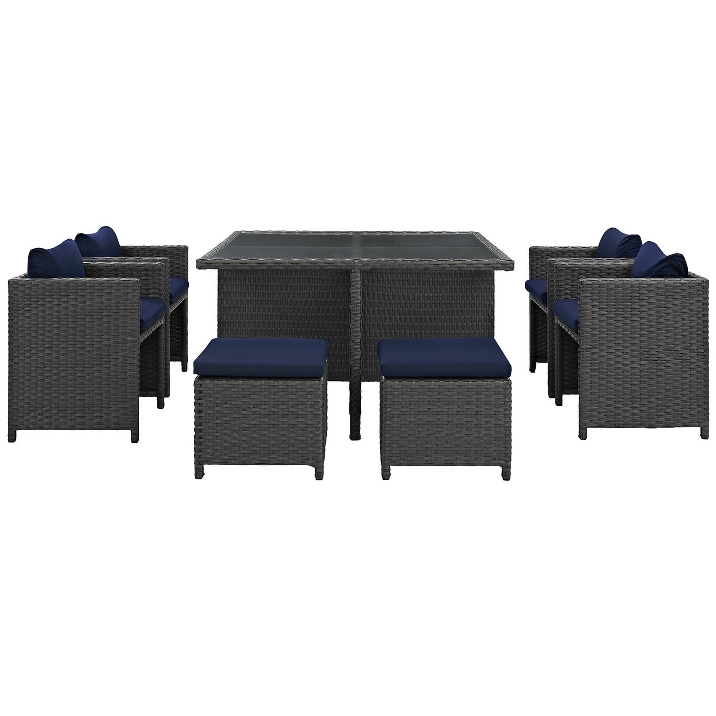 Dining Table | Sojourn Outdoor Patio Dining Furniture Set | 9 Piece Sunbrella Dining Set | Wicker Chairs, Stools, and Table | Elevate Your Patio Experience | casafoyer.myshopify.com