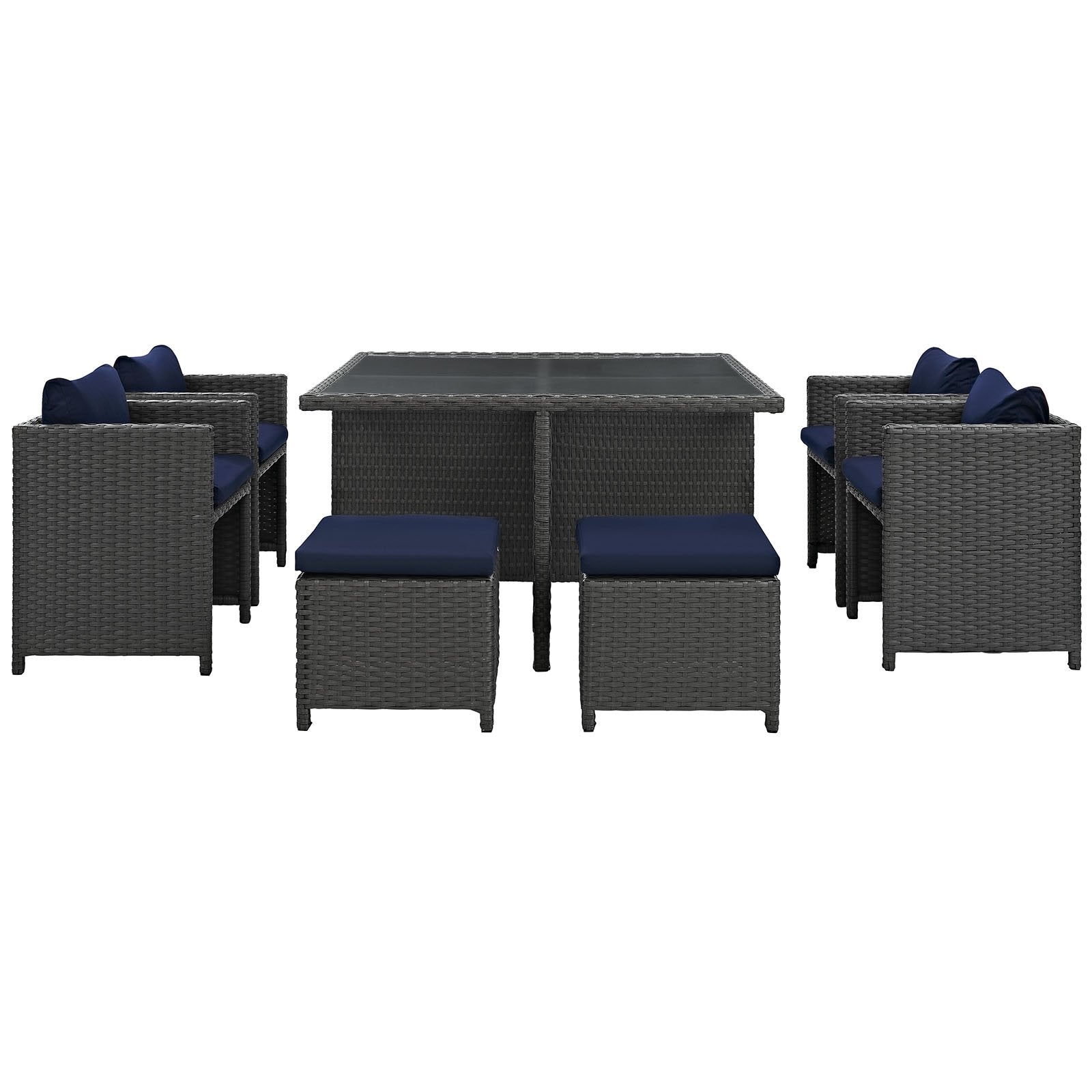 Dining Table | Sojourn Outdoor Patio Dining Furniture Set | 9 Piece Sunbrella Dining Set | Wicker Chairs, Stools, and Table | Elevate Your Patio Experience | casafoyer.myshopify.com