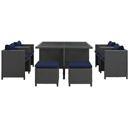 Dining Table | Sojourn Outdoor Patio Dining Furniture Set | 9 Piece Sunbrella Dining Set | Wicker Chairs, Stools, and Table | Elevate Your Patio Experience | casafoyer.myshopify.com