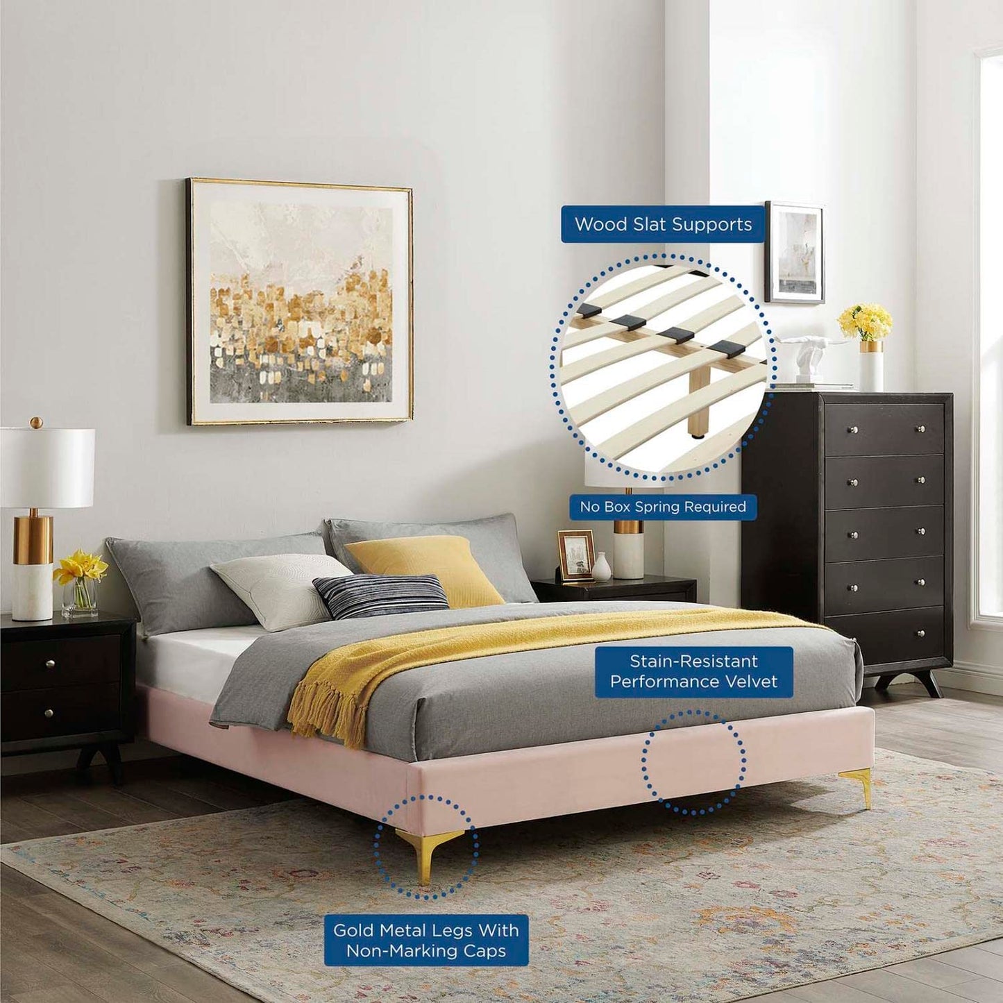 bed frames | CasaFoyer Sutton Performance Velvet Twin Bed Frame | Stain-Resistant | Durable | Gold Metal Legs | Non-Marking Foot Caps | Easy Assembly | Twin Size | 800 lbs Weight Capacity | casafoyer.myshopify.com