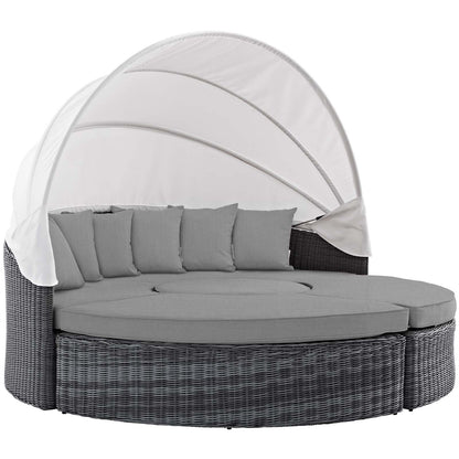 Patio Furniture Sets | Summon Outdoor Patio Sectional Daybed | Retractable Canopy | Comfortable & Durable | Sunbrella Fabric | UV Protection | Elegant Modern Design | Perfect for Patio, Backyard, Poolside | Canvas Gray | casafoyer.myshopify.com