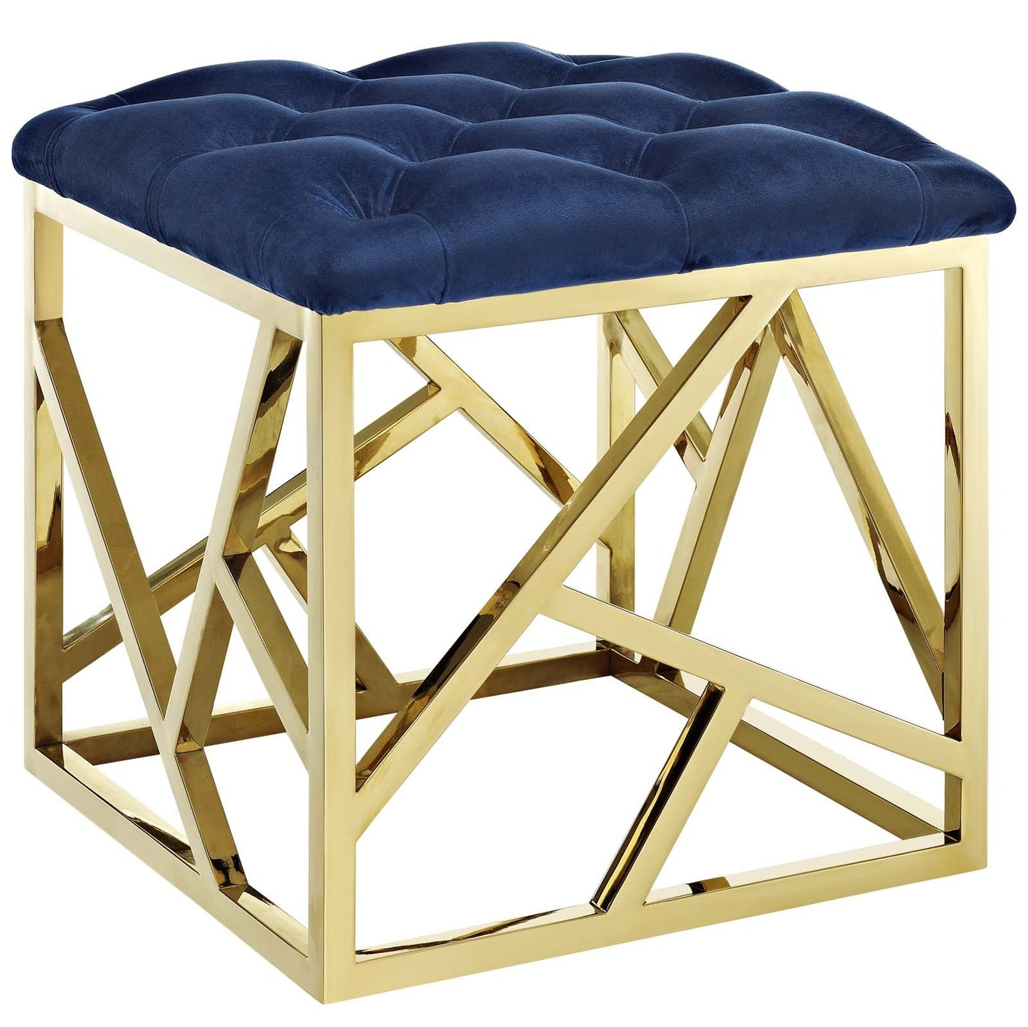 ottomans | CasaFoyer Intersperse Ottoman | Polished Stainless Steel Base | Tufted Velvet Top | Non-Marking Footpads | 331 lbs Weight Capacity | casafoyer.myshopify.com