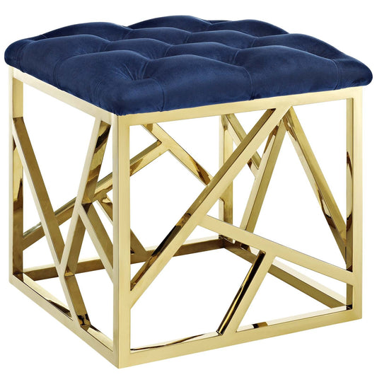 ottomans | CasaFoyer Intersperse Ottoman | Polished Stainless Steel Base | Tufted Velvet Top | Non-Marking Footpads | 331 lbs Weight Capacity | casafoyer.myshopify.com