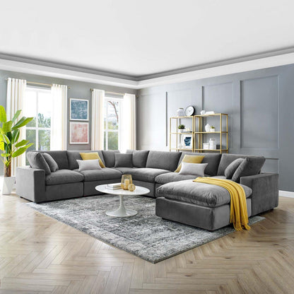 sofas | CasaFoyer Commix Cozy Sectional Sofa Set | Modern Elegance | Stain-Resistant Velvet | Overstuffed Cushions | Solid Wood Construction | 7-Piece Gray Set | casafoyer.myshopify.com