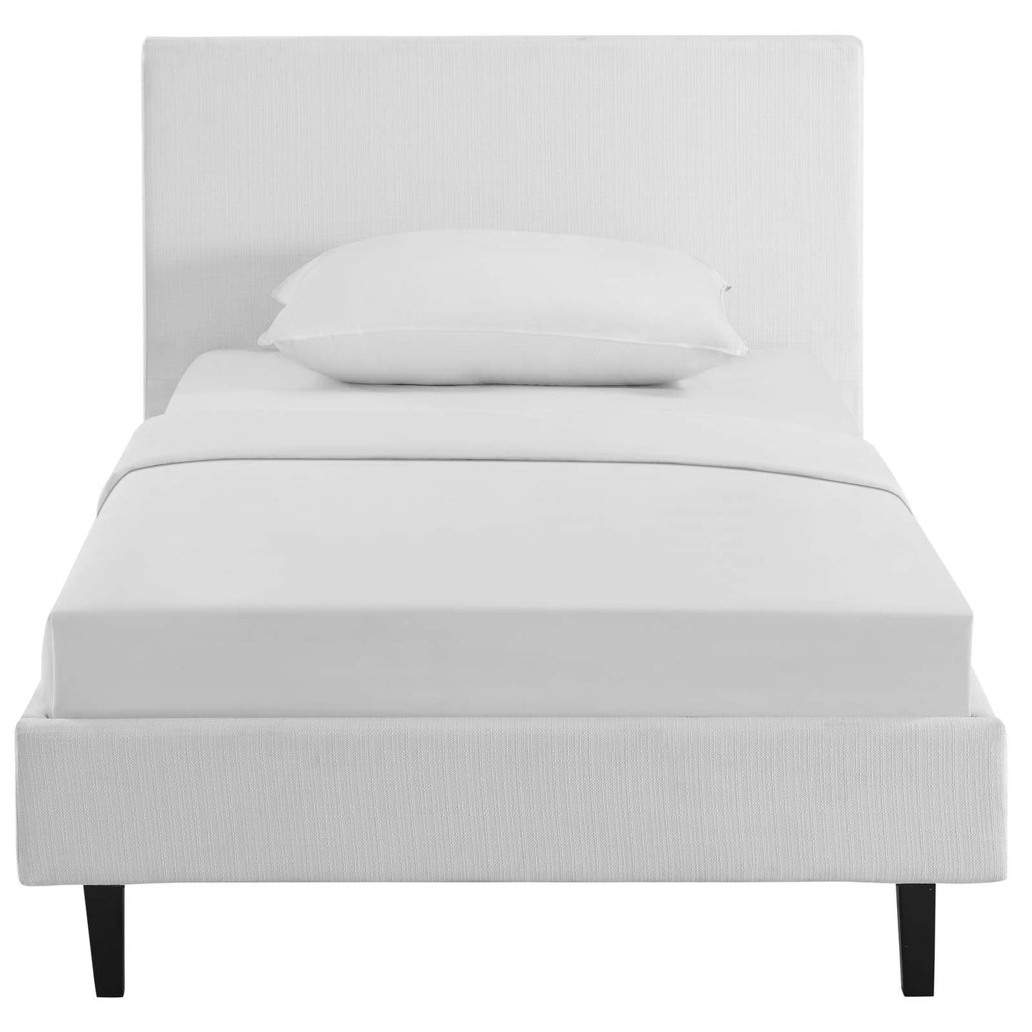 bed frames | CasaFoyer Anya Platform Bed | Avant-Garde Design | Upholstered Headboard | Solid Wood Legs | Slatted Support System | Twin Size | White | casafoyer.myshopify.com