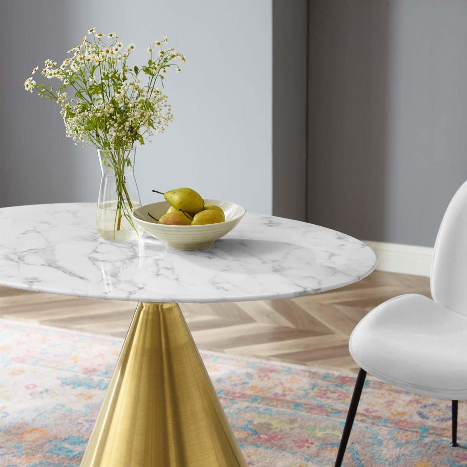 patio dining tables | CasaFoyer Tupelo 42 Oval Artificial Marble Dining Table | Elegant Design | Gold Metal Base | Easy to Clean | Non-Marking Ring | Assembly Required | casafoyer.myshopify.com