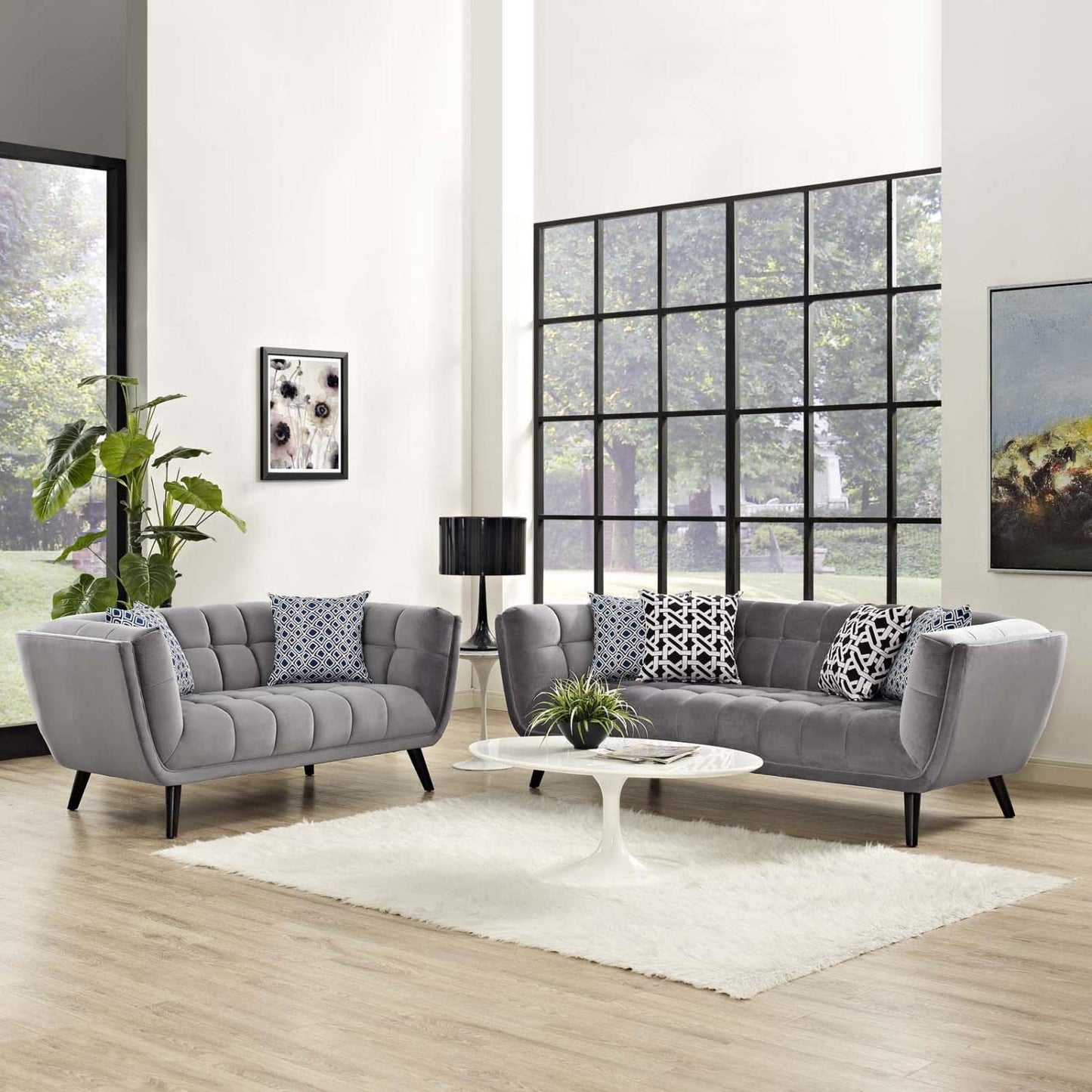 kitchen and dining room sets | CasaFoyer Bestow Performance Velvet Living Room Set | Wide Profile | Stain-Resistant | Button Tufting | Black Legs | Sofa & Loveseat | Gray | casafoyer.myshopify.com