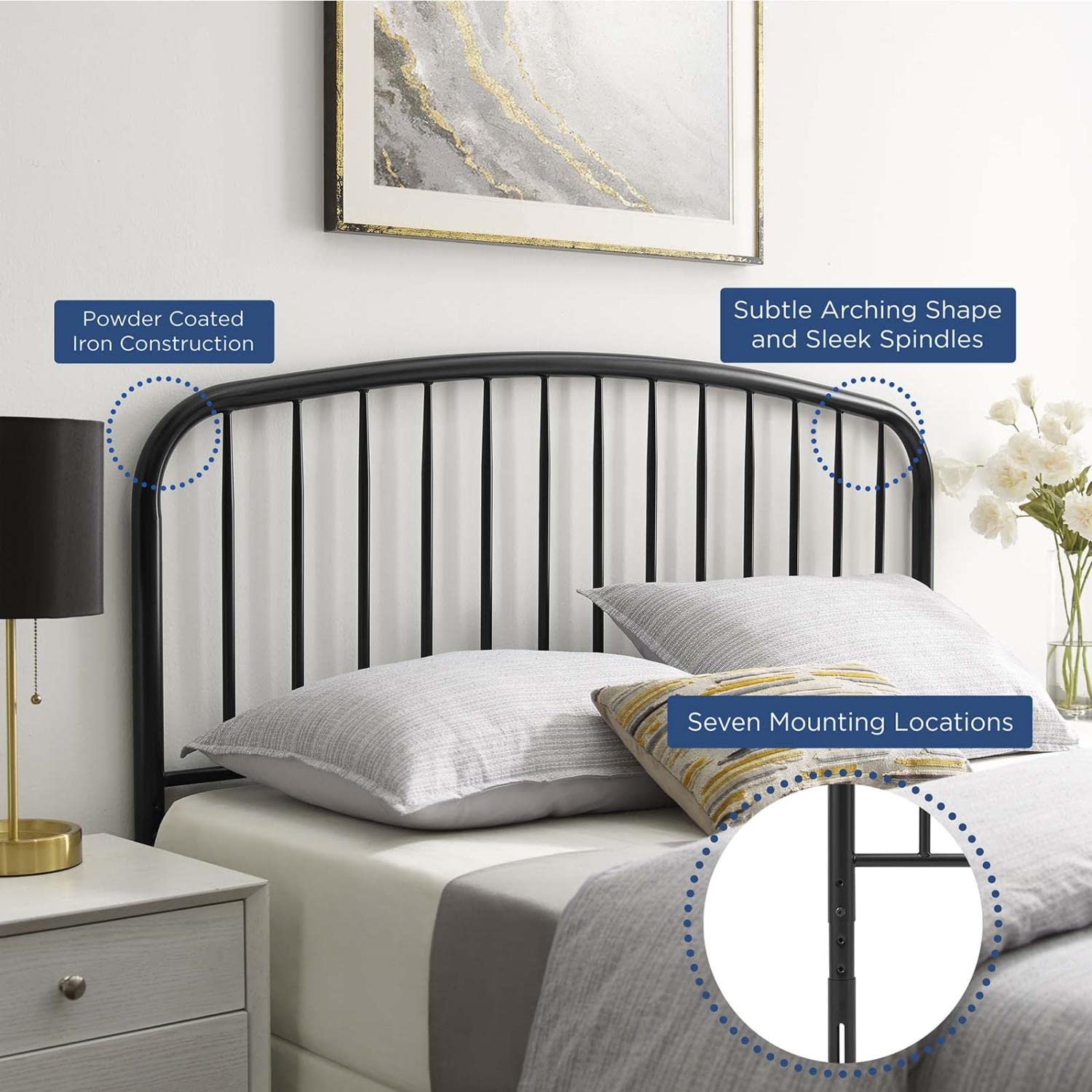 Bed | CasaFoyer Nova Metal Queen Headboard | Modern Farmhouse Style | Durable Iron Construction | Height-Adjustable | Neutral Aesthetic | Perfect for Master Bedroom or Guest Suite | casafoyer.myshopify.com