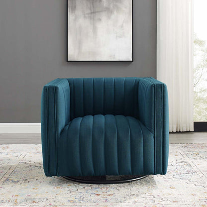 home office desk chairs | CasaFoyer Conjure Channel Tufted Fabric Swivel Armchair | Luxurious & Elegant | Retro Modern Style | Comfortable Seating | Rotating Base | Supports up to 441 lbs | Fully Assembled | Azure | casafoyer.myshopify.com