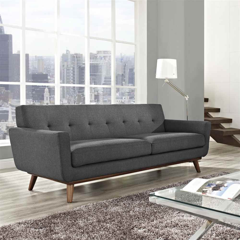 sofas | Engage Sofa | Relaxing & Spacious | Elegant Design | Cherry Wood Legs | Gray Upholstered Fabric | Perfect Addition to Any Room | casafoyer.myshopify.com
