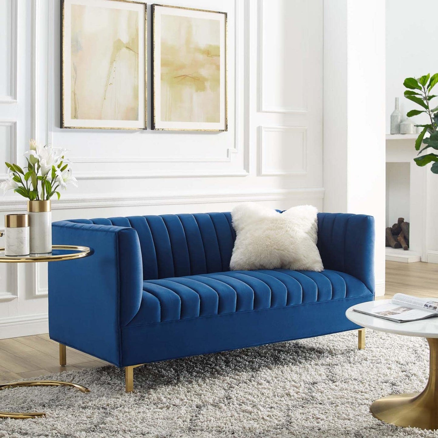 sofas | CasaFoyer Shift Channel Tufted Performance Velvet Living Room Loveseat | Elegant Deco Design | Vertical Tufted Details | Stain-Resistant Upholstery | Gold Stainless Steel Legs | Assembly Required | 600 lbs Weight Capacity | casafoyer.myshopify.com