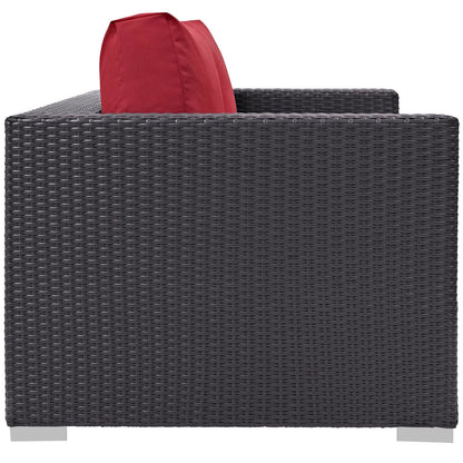Patio Furniture Sets | Convene Outdoor Sectional Loveseat | Durable Rattan & Aluminum Frame | All-Weather Cushions | Espresso Red | casafoyer.myshopify.com