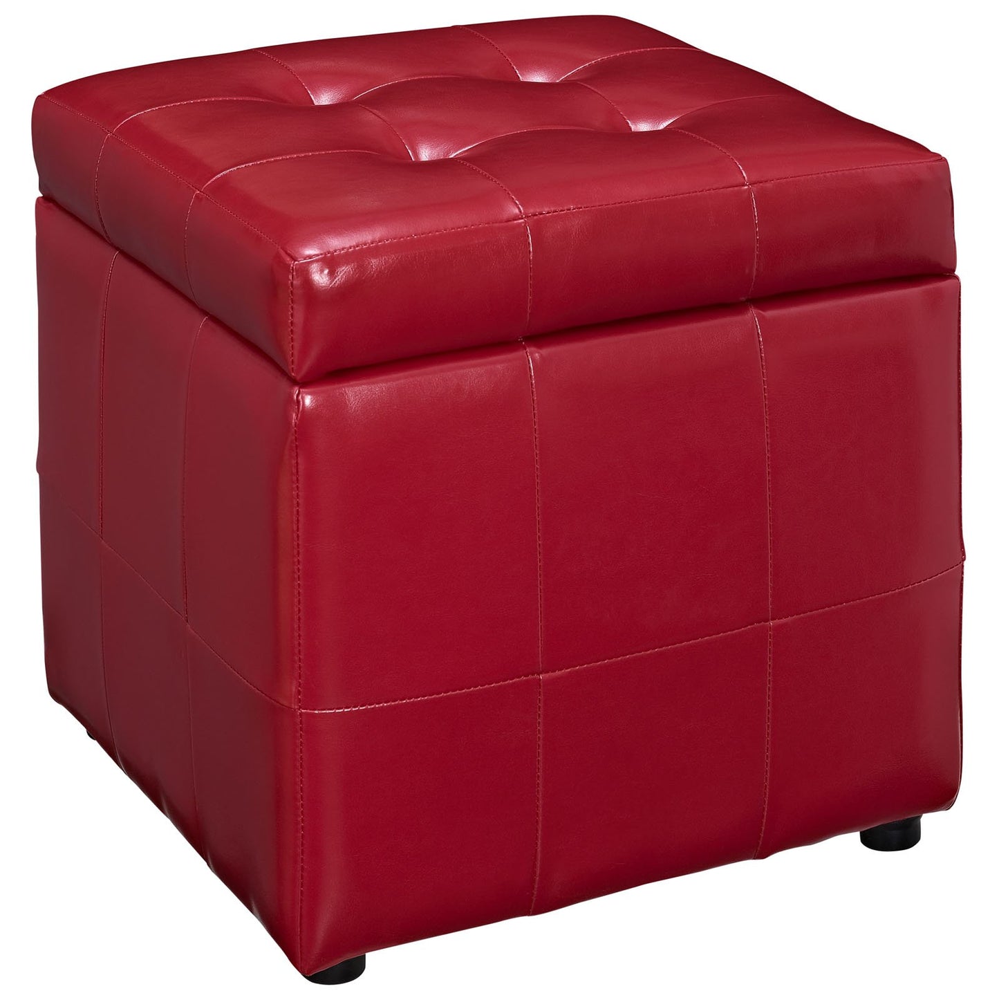 ottomans | CasaFoyer Volt Button Tufted Faux Leather Upholstered Storage Ottoman | Compact & Reliable | Square Shape | Footrest & Storage Compartment | Sturdy Wood Frame | Soft & Durable Faux Leather | Stylish Addition to Any Room | Red | casafoyer.myshopify.com