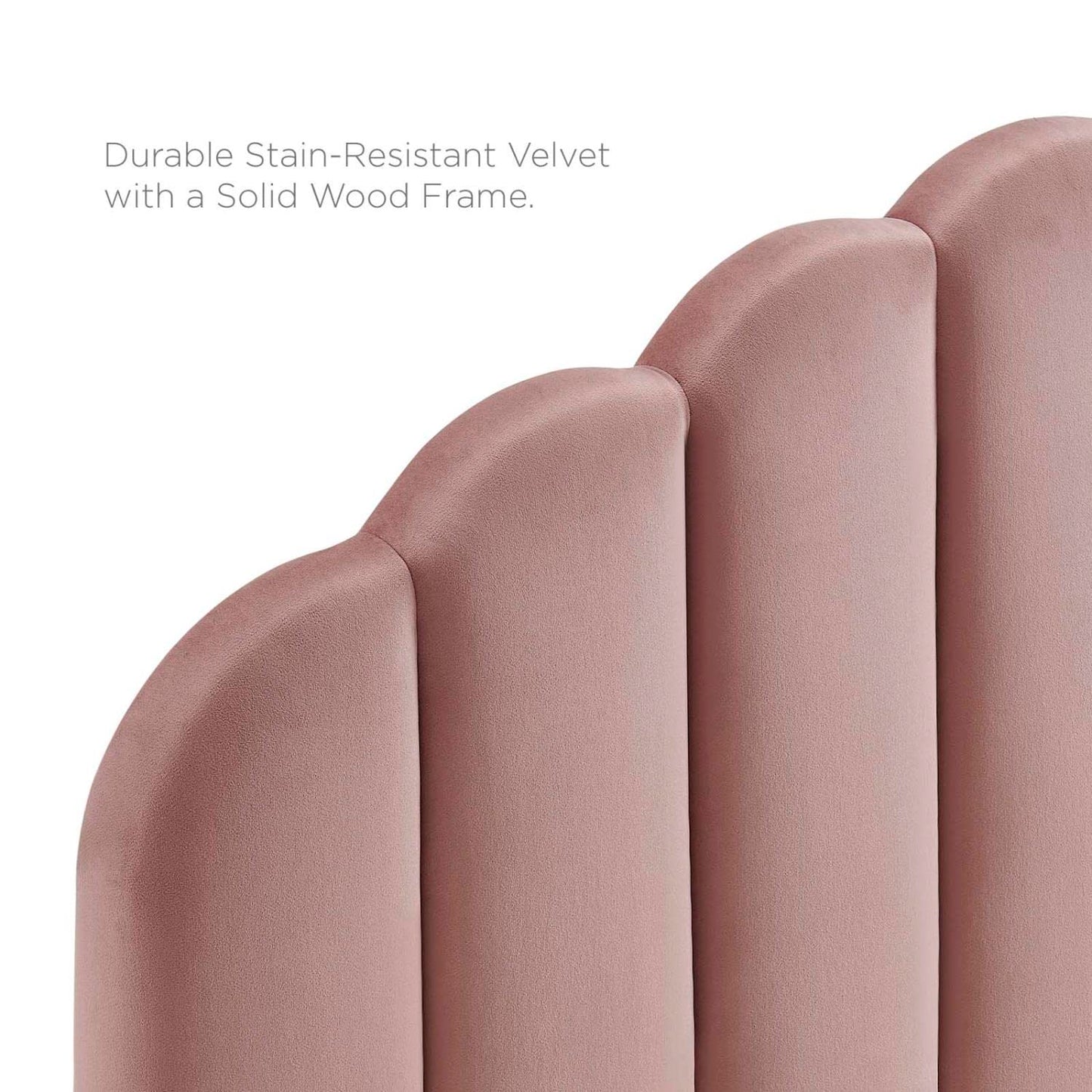 headboards | CasaFoyer Veronique Channel Tufted Scalloped Performance Velvet Full/Queen Headboard | Dusty Rose | casafoyer.myshopify.com