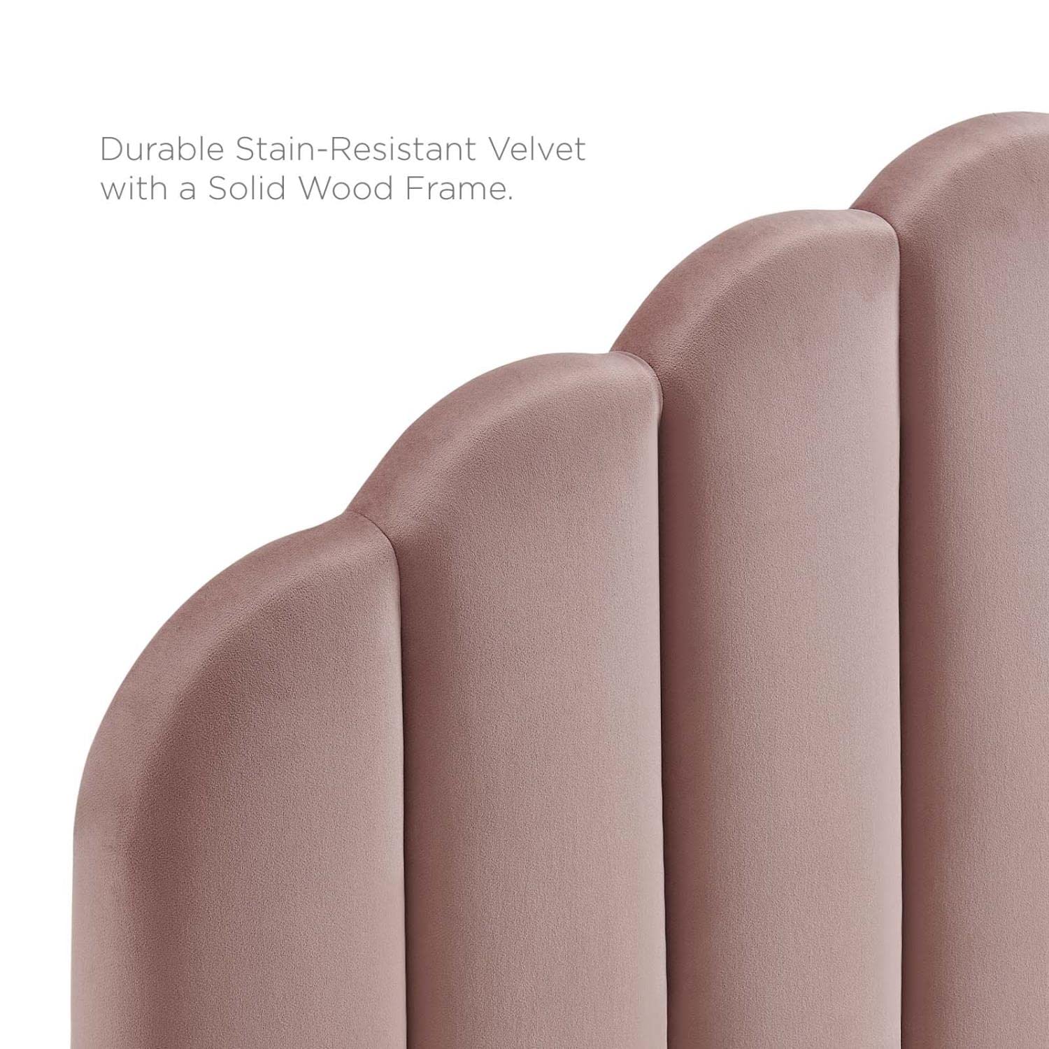 headboards | CasaFoyer Veronique Channel Tufted Scalloped Performance Velvet Full/Queen Headboard | Dusty Rose | casafoyer.myshopify.com