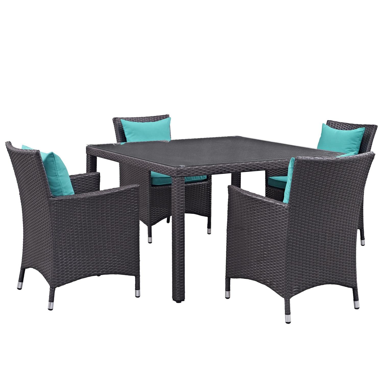 kitchen and dining room sets | CasaFoyer Convene Outdoor Sectional Series | Durable Rattan Weave | Aluminum Frame | Weather-Resistant Cushions | 5 Piece Dining Set with Glass Top | casafoyer.myshopify.com