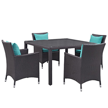 kitchen and dining room sets | CasaFoyer Convene Outdoor Sectional Series | Durable Rattan Weave | Aluminum Frame | Weather-Resistant Cushions | 5 Piece Dining Set with Glass Top | casafoyer.myshopify.com