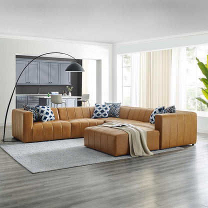sofas | CasaFoyer Bartlett Vegan Leather 6-Piece Sectional Sofa | Retro Modern Design | Luxurious Cushions | Sturdy Frame | Modular Connectors | Tan | casafoyer.myshopify.com