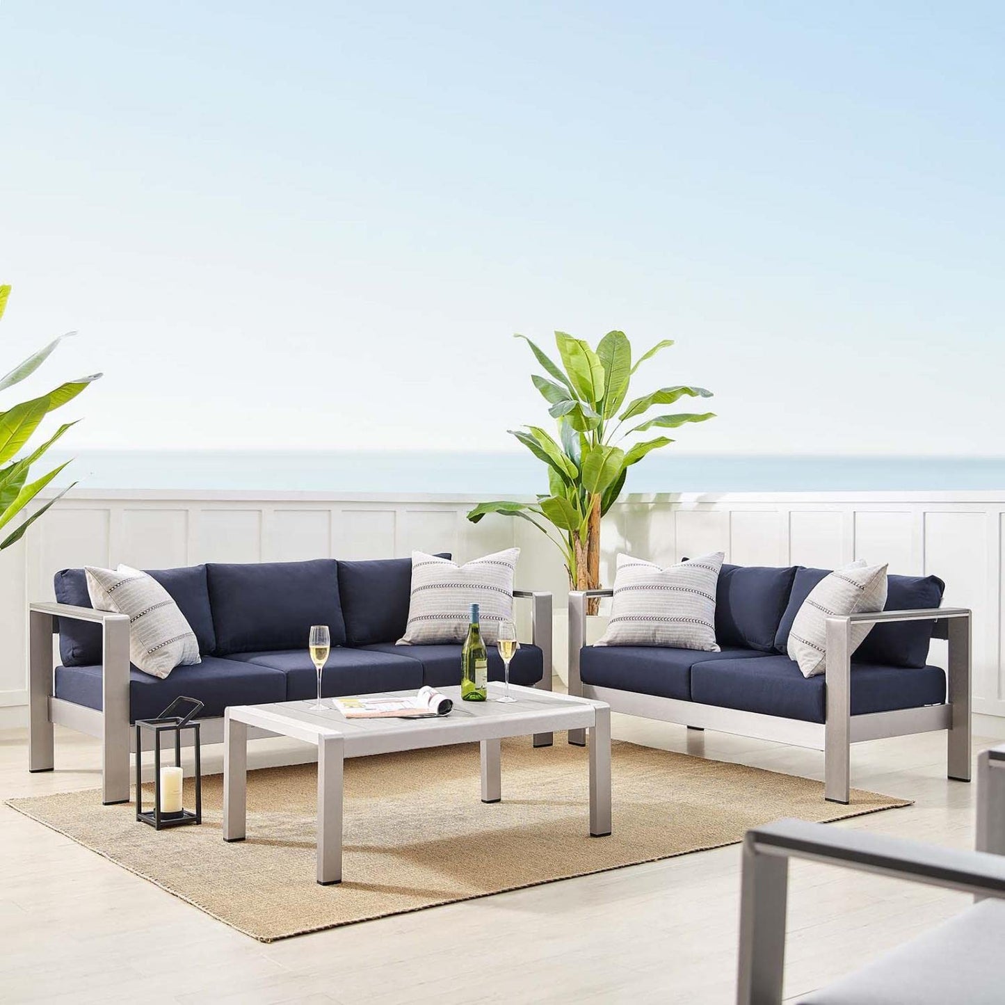 kitchen and dining room sets | CasaFoyer Shore Aluminum 3 Piece Outdoor Patio Furniture Set | Sturdy Anodized Frames | Sunbrella Cushions | Coffee Table, Loveseat, Sofa | casafoyer.myshopify.com