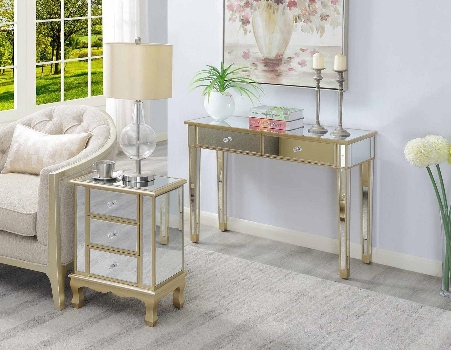 TABLE | Ergode Gold Coast Vineyard Mirrored 3 Drawer End Table | Elegant Charm, Faux Crystal Knobs, Ample Storage, Timeless & Contemporary Design | casafoyer.myshopify.com