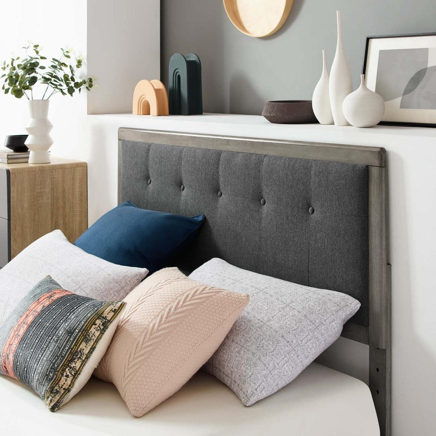 bed frames | CasaFoyer Willow Tufted Wood King Platform Bed | Contemporary Charm | Natural Beauty | Mid-Century Design | Sturdy Materials | Wood Slat Support System | Easy Assembly | Gray Charcoal | casafoyer.myshopify.com