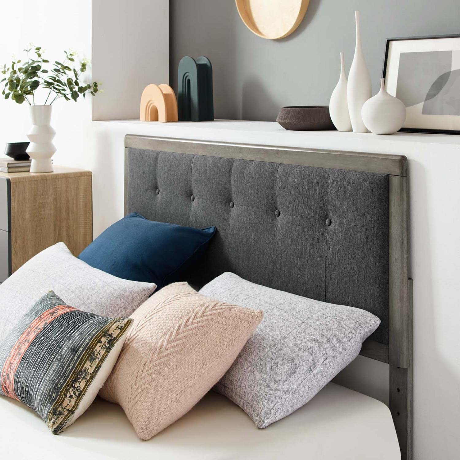 bed frames | CasaFoyer Willow Tufted Wood Queen Platform Bed | Contemporary Charm | Vintage Accents | Natural Beauty | Sturdy Materials | No Box Spring Needed | Easy Assembly | 601 lbs Weight Capacity | Gray Charcoal | casafoyer.myshopify.com