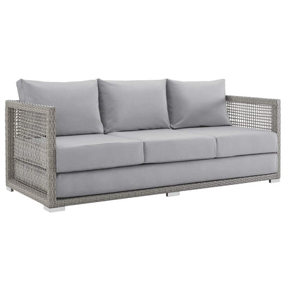 sofas | CasaFoyer Aura Outdoor Patio Sofa | Synthetic Gray Wicker Rattan | Aluminum Frame | All-Weather Cushions | Comfortable & Stylish | Perfect for Outdoor Spaces | casafoyer.myshopify.com