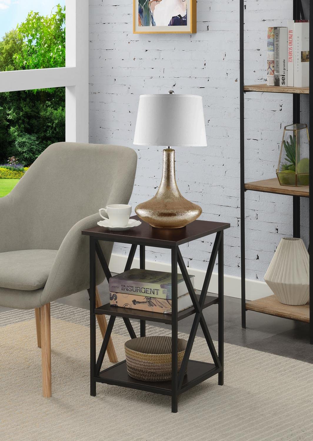 TABLE | Tucson End Table with Shelves | Sleek & Contemporary Metal Frame | 3 Levels of Open Shelving | Durable & Stylish | Ergode | casafoyer.myshopify.com