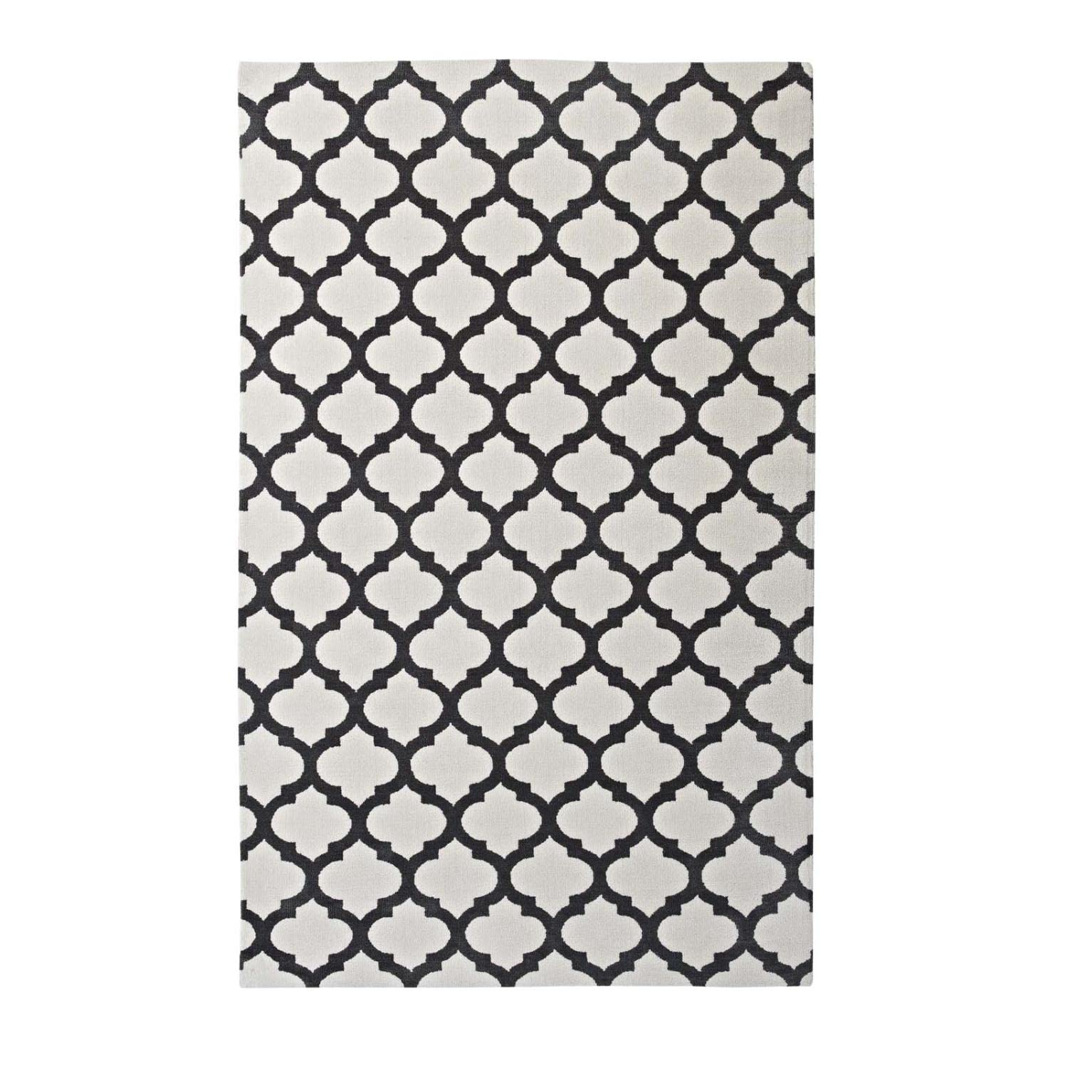 Carpet & Rugs | CasaFoyer Lida Moroccan Trellis Area Rug | Elegant Quatrefoil Pattern | Soft Polyester Microfiber | Durable Jute Bottom | Stain-Resistant | Easy to Clean | 5x8 Ivory/Charcoal | casafoyer.myshopify.com